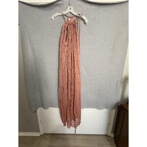 World Market Dress Womens L/XL Pink Halter Maxi Sundress Geometric Boho Lined